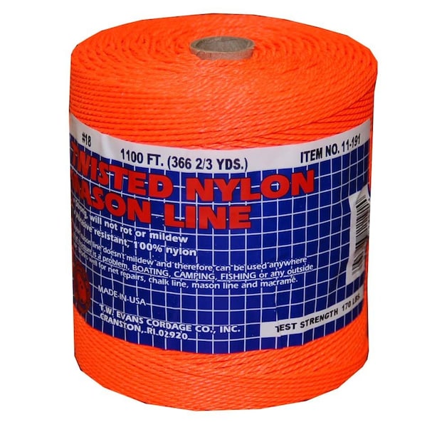 T.W. Evans Cordage Co. No. 18 x 1100 ft. Twisted Nylon Mason Line Orange 11-191 - main